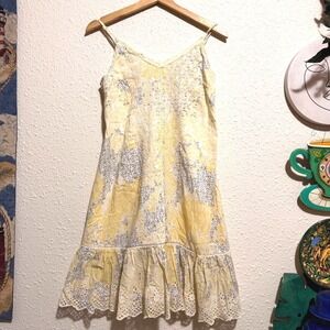 Rachel Zoe women S Yellow Floral Eyelet Sundress Midi fairy babydoll Boho whimsy